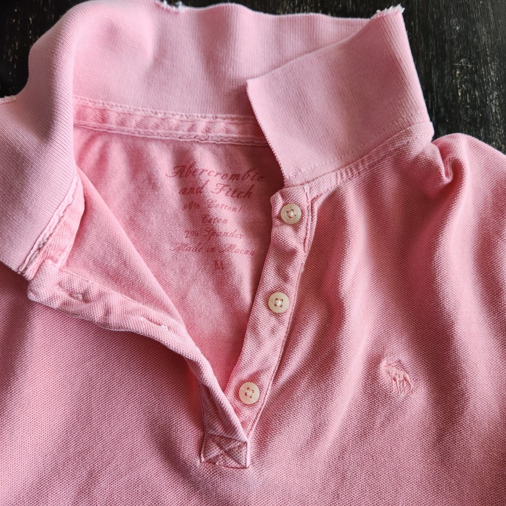 Abercrombie & Fitch Women's M Polo Shirt Preppy Moose Y2K Pink Distressed - Picture 7 of 10